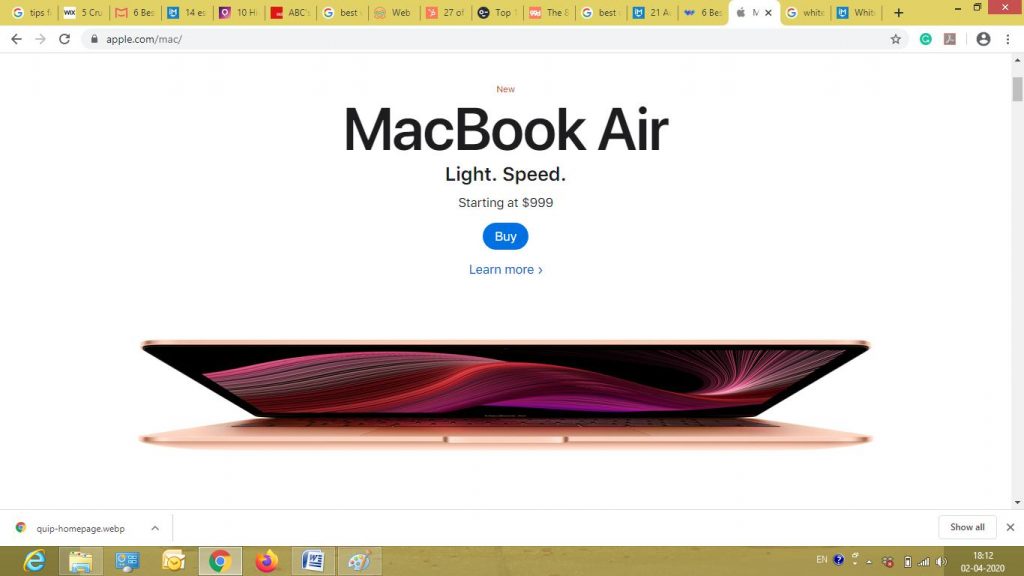 Web design of Apple's macbook air webpage