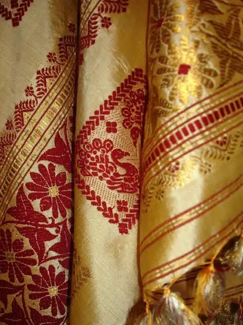 Hand Work Muga Silk Saree, 6.3 m (with blouse piece)