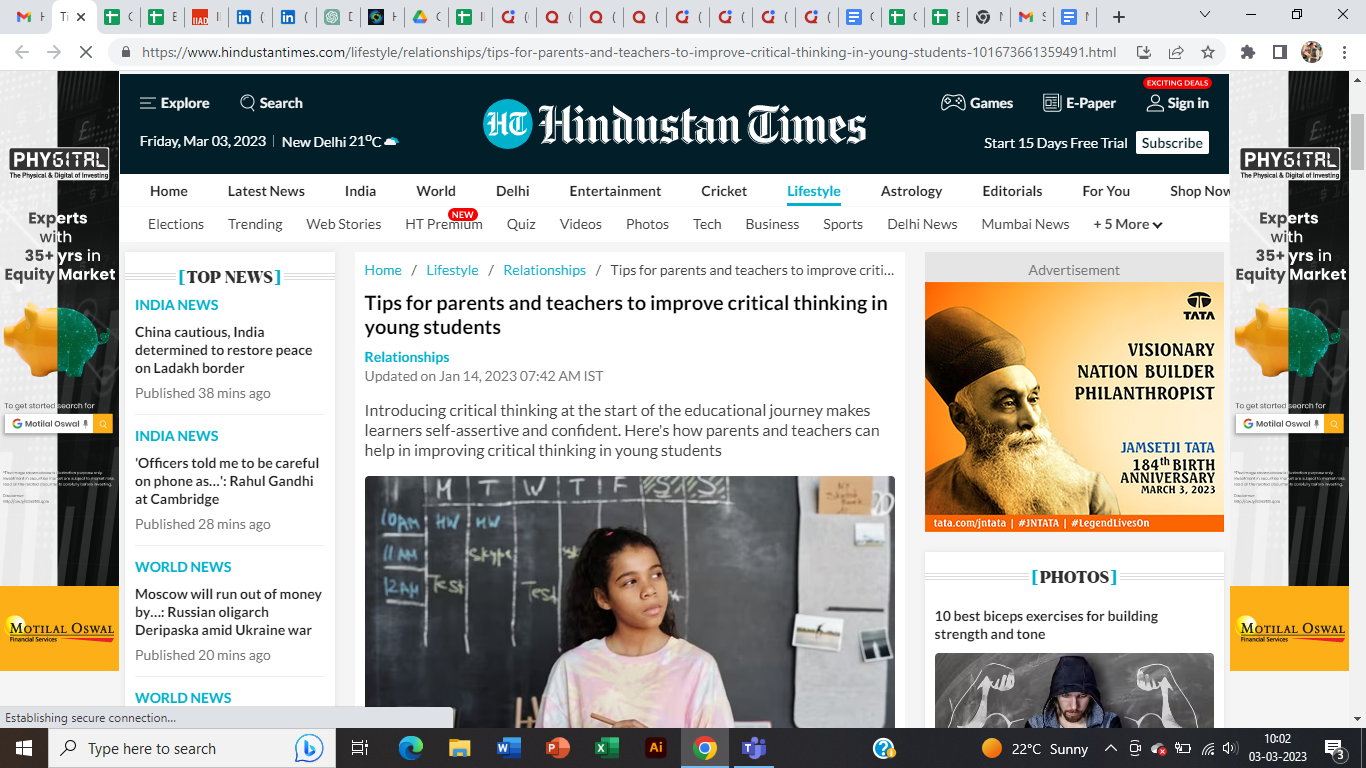 Tips for Parents & Teachers to Improve Critical Thinking Article on Hindustan Times