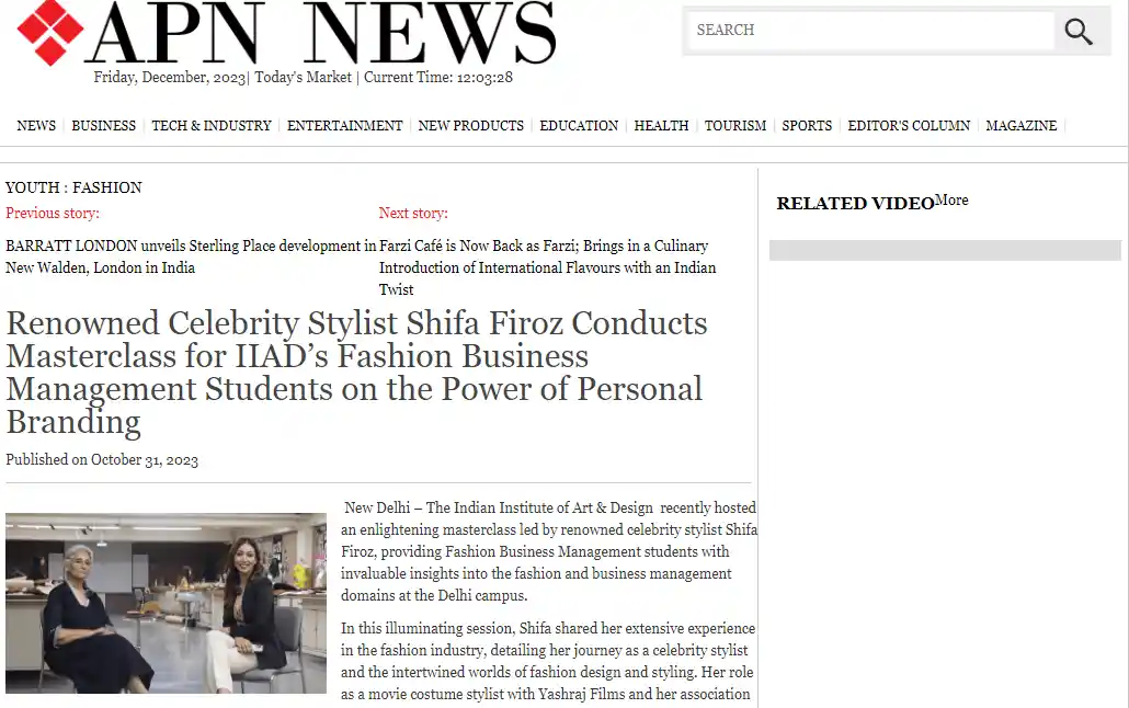  APN News publishes Power of Personal Branding Masterclass by Celebrity Stylist Shifa Firoz