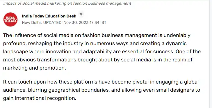  Impact of Social Media Marketing on Fashion Business Management Published by India Today