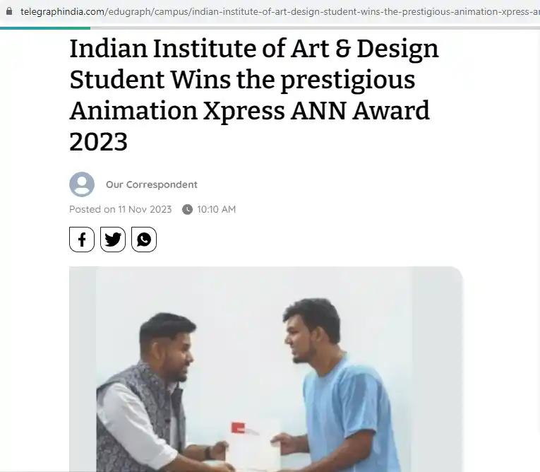  Telegraph publishes Sreeram Jayaram winning Animation Xpress ANN Award 2023