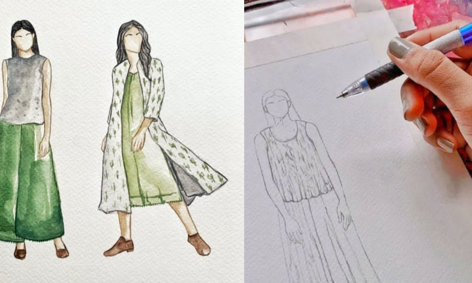 Hand-drawn sketches of modern outfits