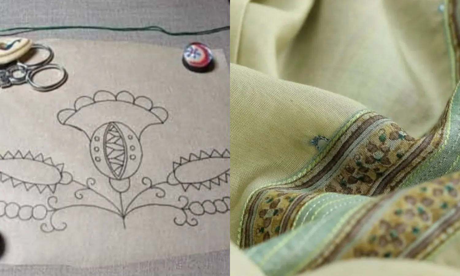 Fabric design with traditional embroidery