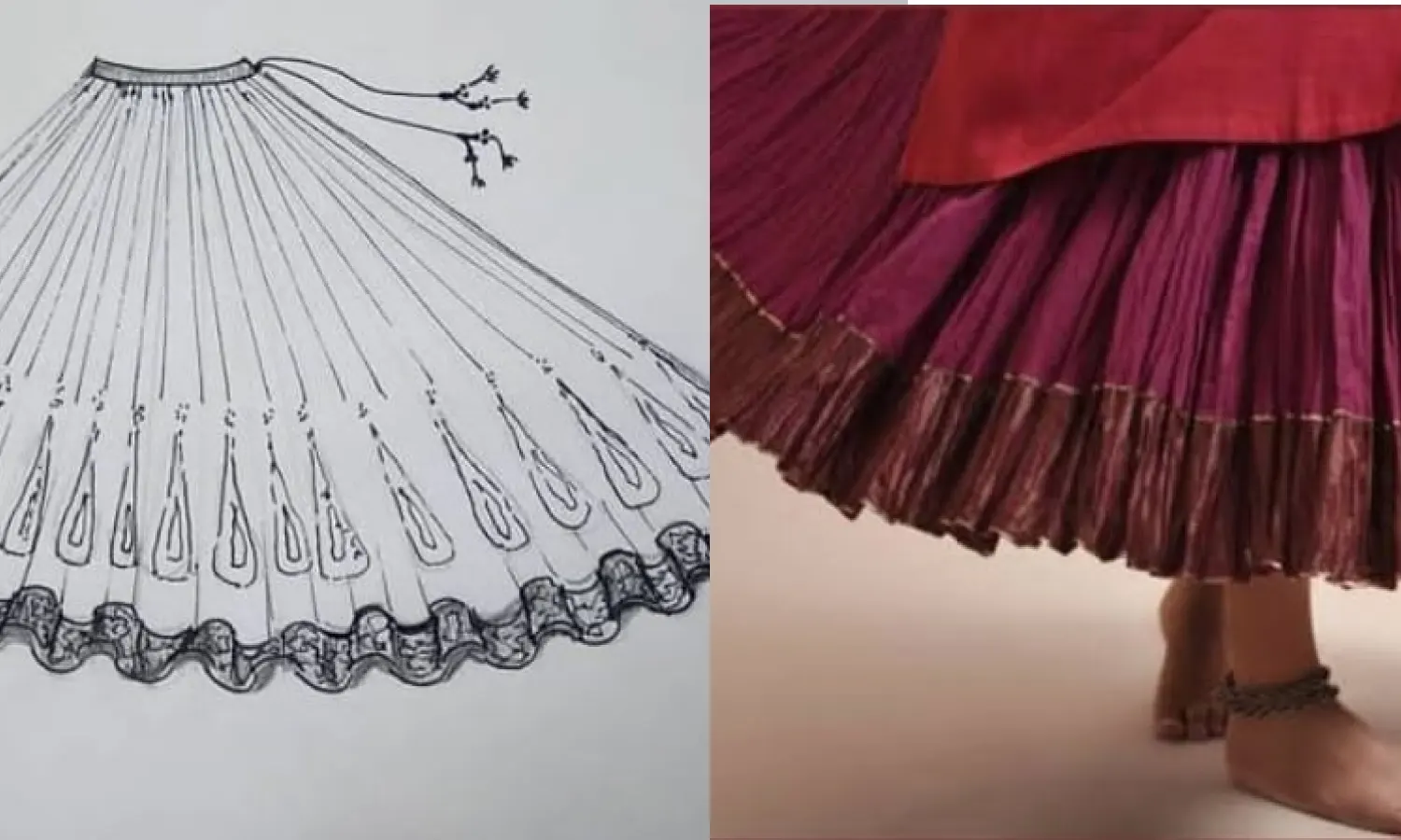 Illustrated skirt design and finished product