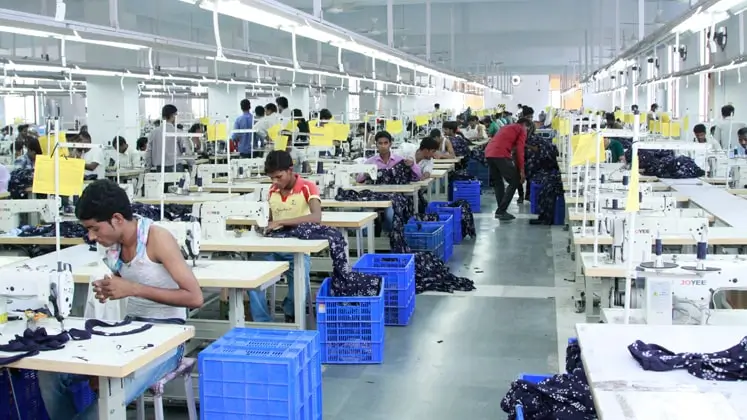  Busy textile factory with workers