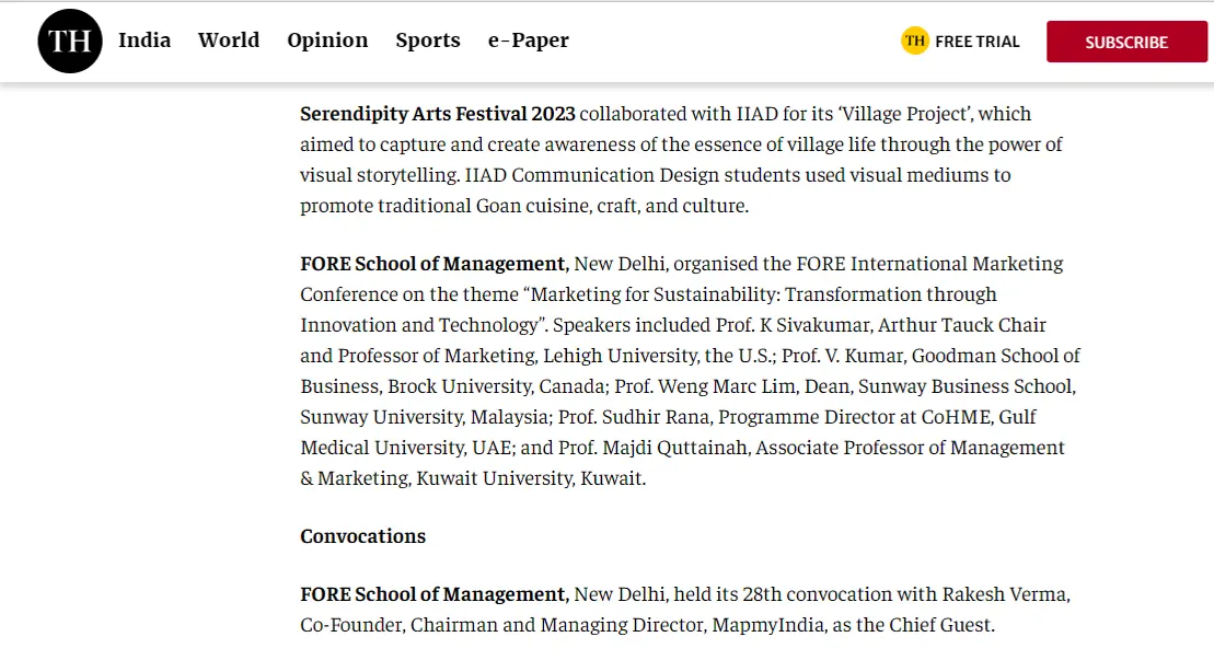 IIAD Collaboration with Serendipity Arts Festival 2023 Featured on The Hindu