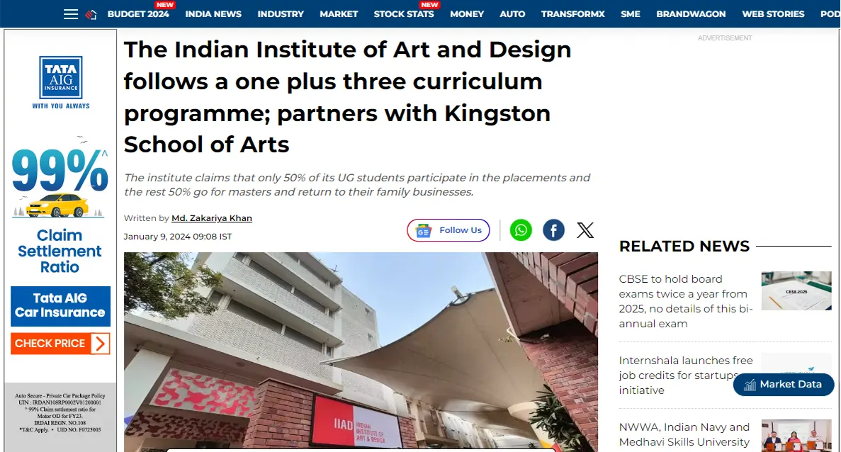 Financial Express Features Dr. Jitin Chadha Talking About ‘1+3 Curriculum Programmes’ at IIAD
