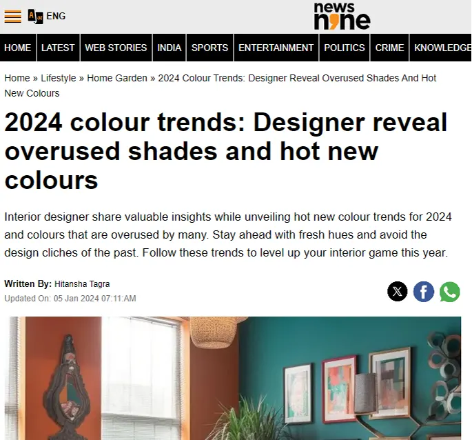 Ankit Bharadwaj Features on TV9 for 2024 Colour Trends