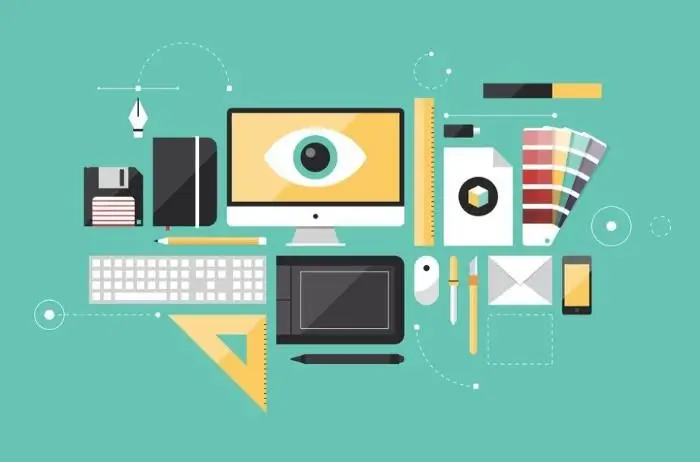 Illustration of graphic design tools including a computer
