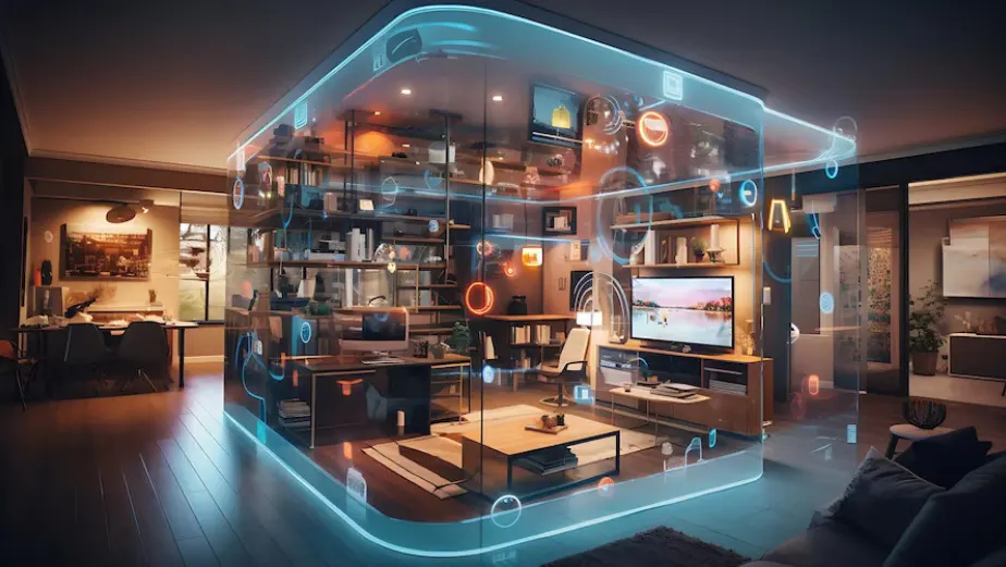 living room that adjusts its lighting and temperature based on your mood