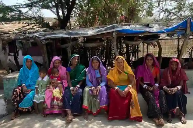Rajasthani womens in different colours of textile prints