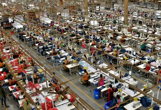 Modern garment factory with stitching lines