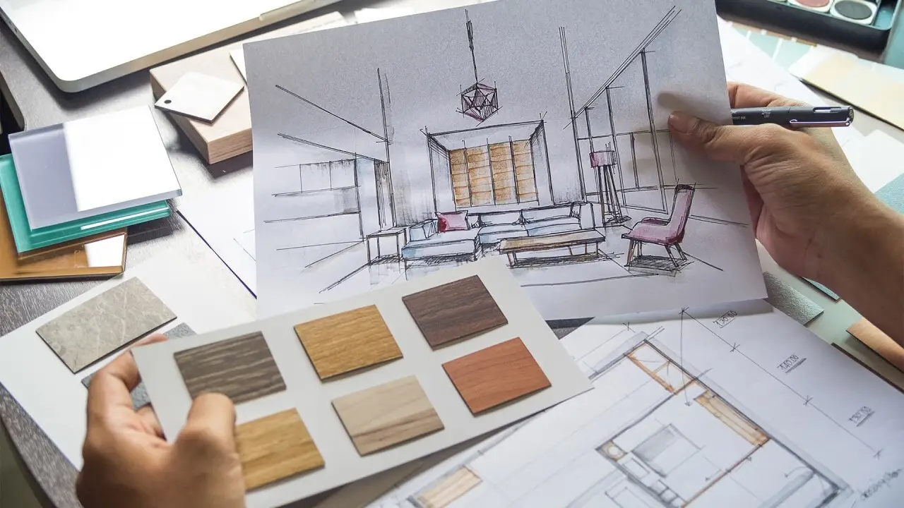 Interior Designer working on material selection for a living room