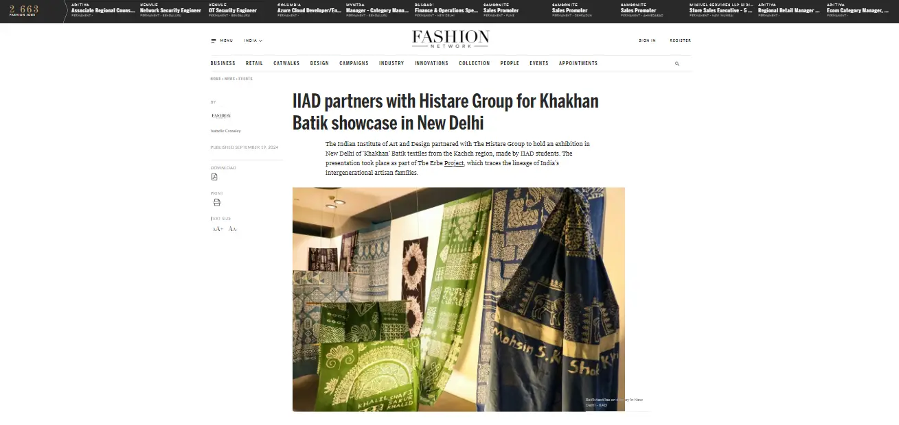 Khakhan Batik textiles displayed at The Erbe Project exhibition