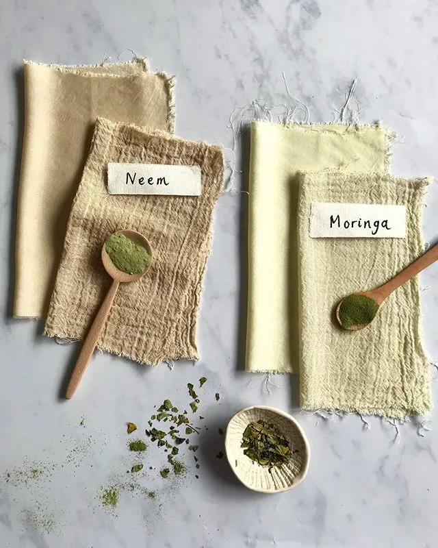 Ayurvedic herbal dyed fabrics with Neem and Moringa powders