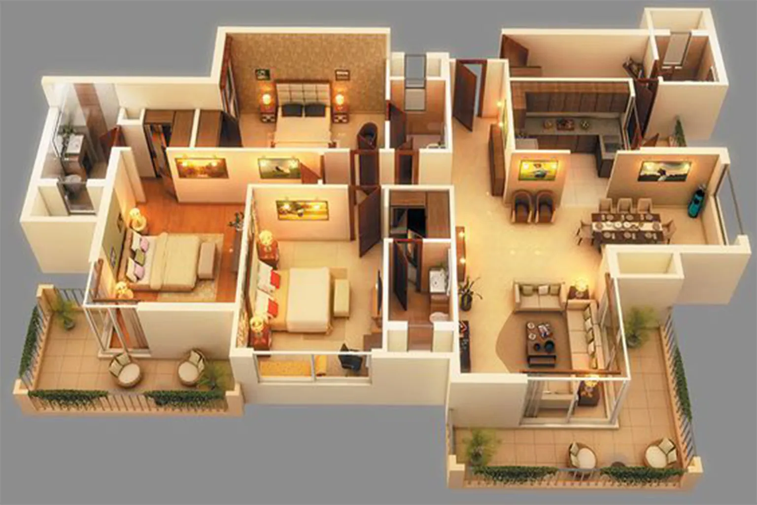 Detailed 3D floor plan for apartment layout