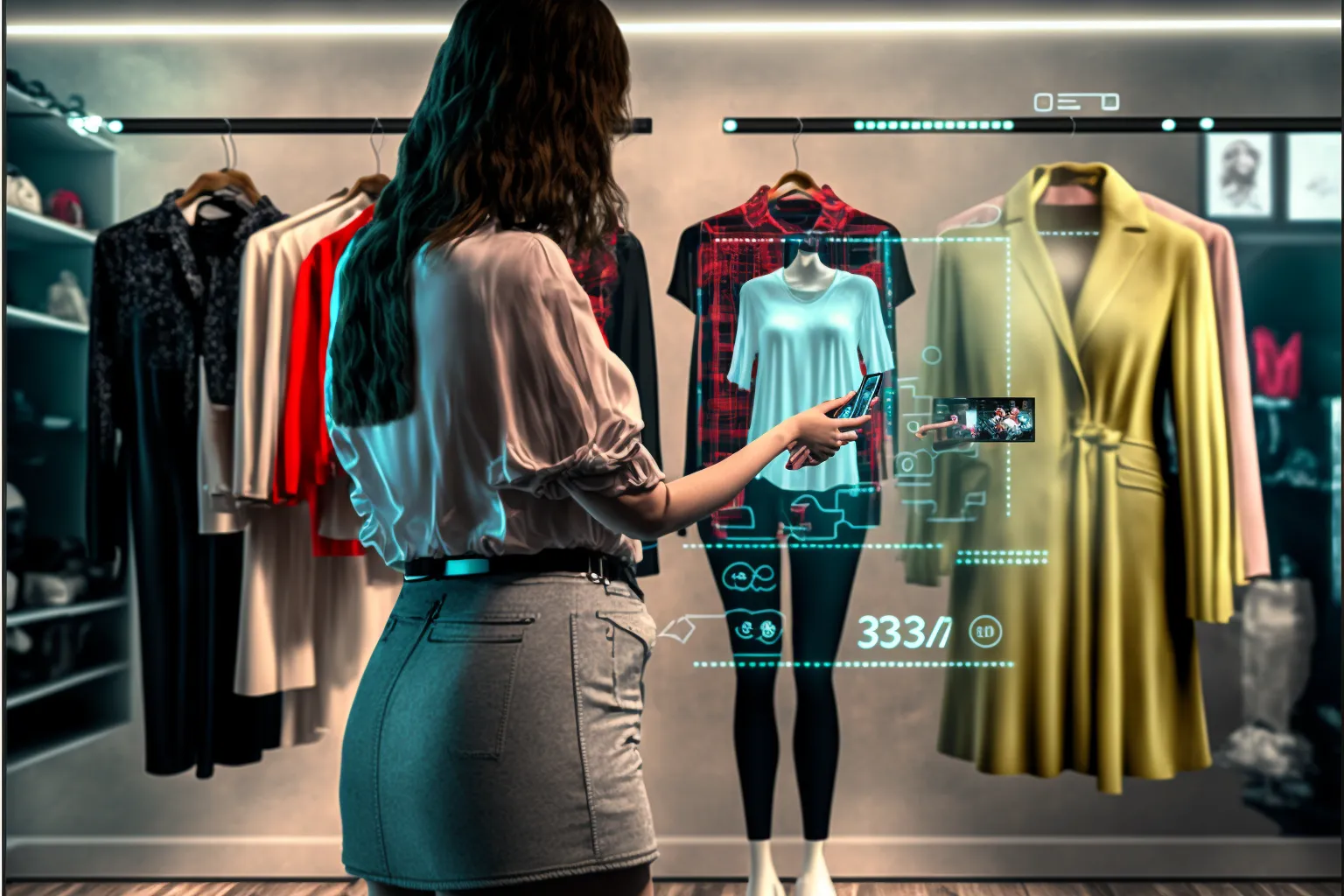 User experiencing AI while picking clothes for shopping.