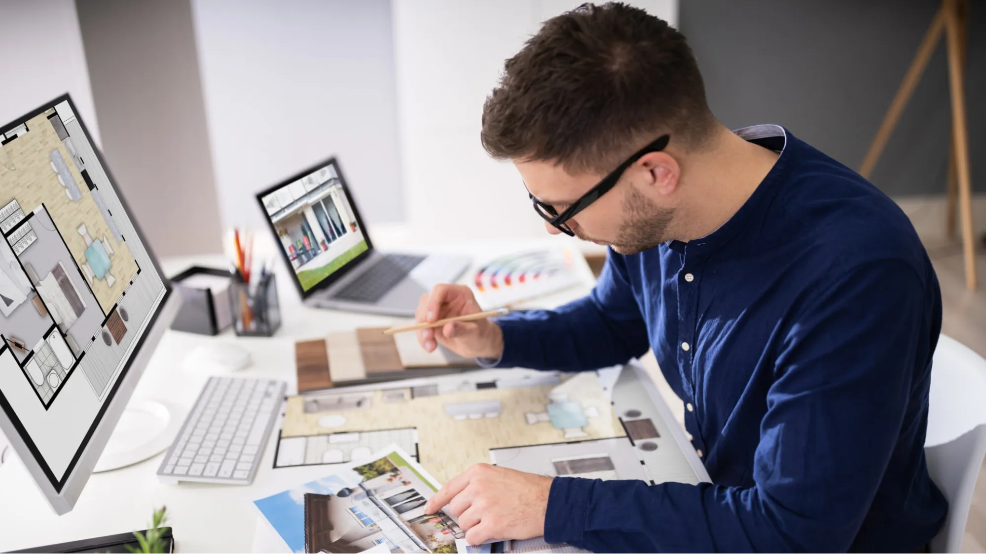 Designer working on plans