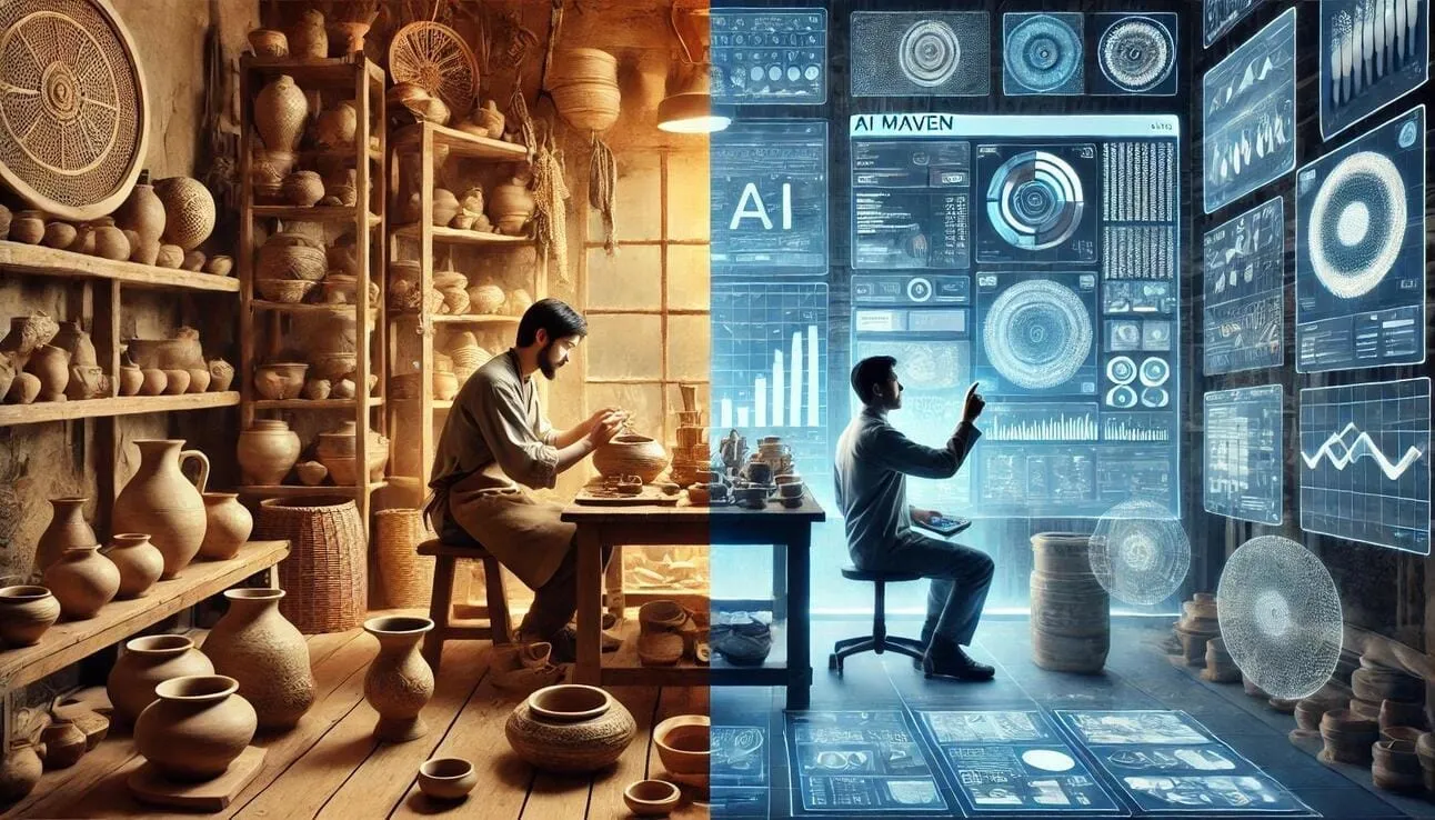 Craftsman using AI tools for pottery