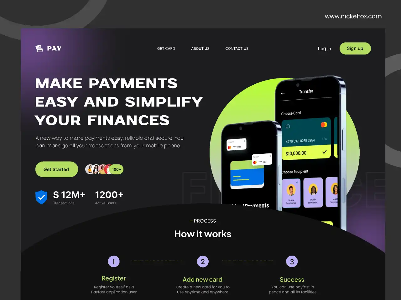 Banking website landing page displayed in default dark mode