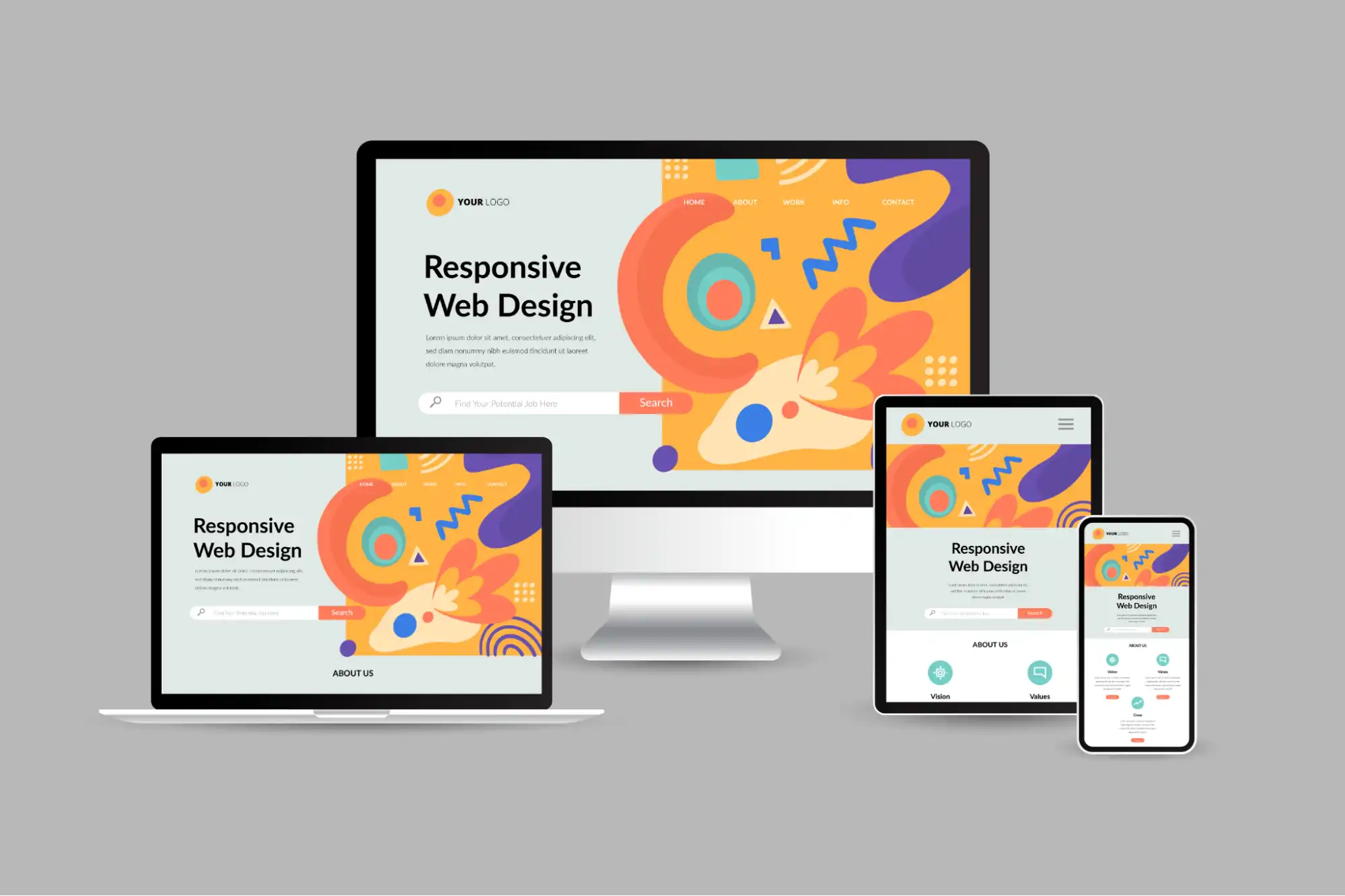 Infographic emphasizing responsive and mobile-first website design principles.