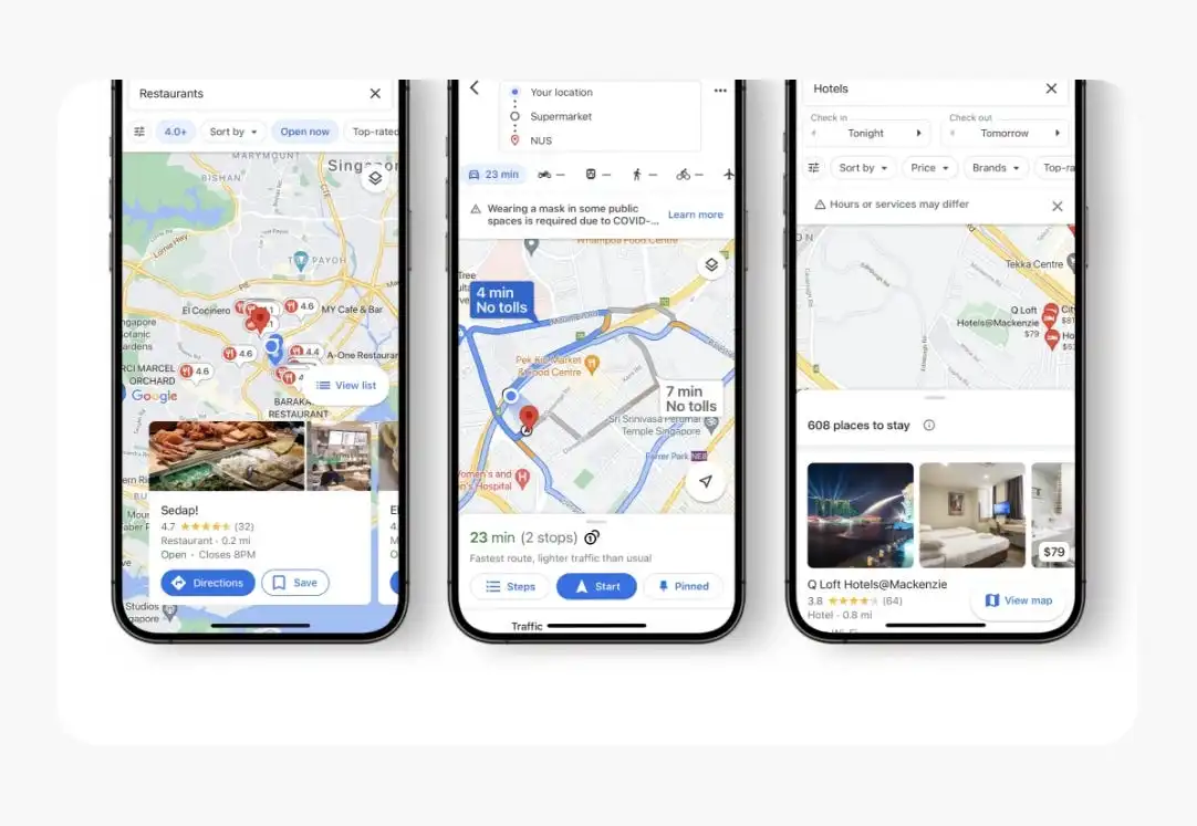 Google Maps user interface demonstrating intuitive navigation and user experience.