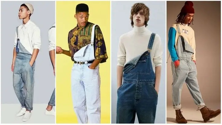 Modern ‘90s inspired men’s fashion with baggy jeans and bucket hats