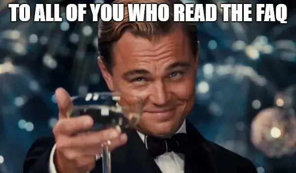 Meme of Leonardo DiCaprio raising a glass with the text 